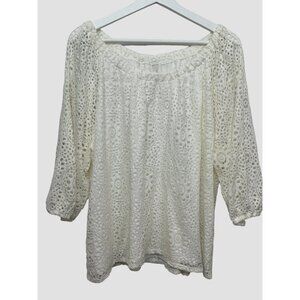 Leo & Nicole Plus XXL Peasant Blouse Lace Boho Cottagecore Cream Tunic Top